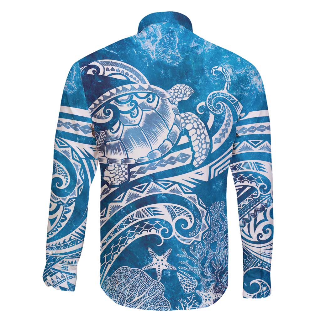 World Ocean Day Polynesian Pattern Family Matching Long Sleeve Bodycon Dress and Hawaiian Shirt Crystal Waves