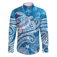 World Ocean Day Polynesian Pattern Family Matching Off The Shoulder Long Sleeve Dress and Hawaiian Shirt Crystal Waves