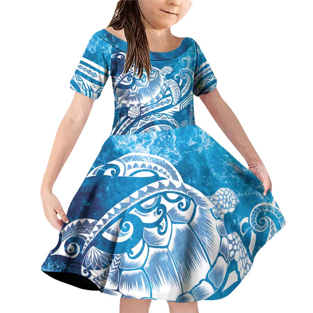 World Ocean Day Polynesian Pattern Family Matching Off Shoulder Short Dress and Hawaiian Shirt Crystal Waves