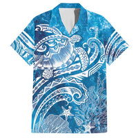 World Ocean Day Polynesian Pattern Family Matching Puletasi and Hawaiian Shirt Crystal Waves LT7 Dad's Shirt - Short Sleeve Blue - Polynesian Pride