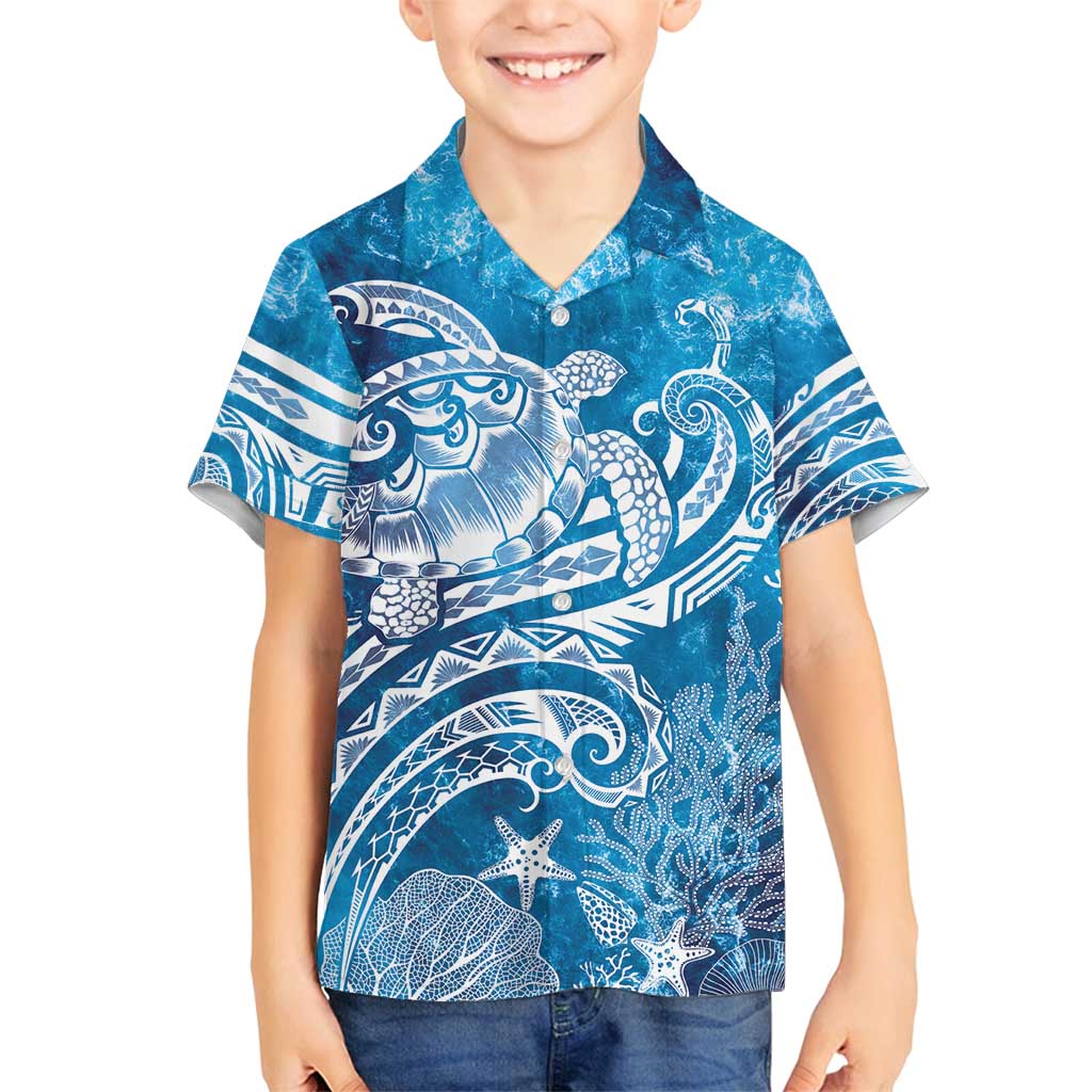 World Ocean Day Polynesian Pattern Family Matching Puletasi and Hawaiian Shirt Crystal Waves LT7 Son's Shirt Blue - Polynesian Pride