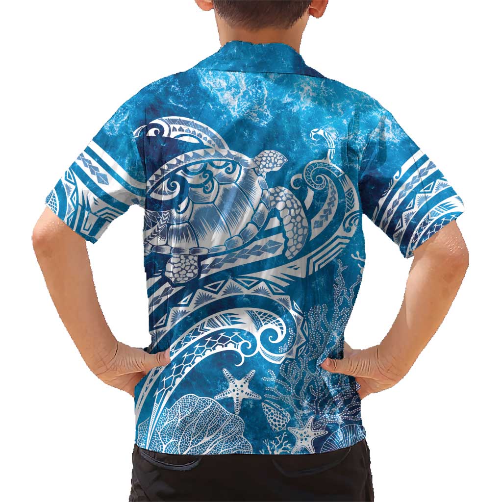 World Ocean Day Polynesian Pattern Family Matching Short Sleeve Bodycon Dress and Hawaiian Shirt Crystal Waves