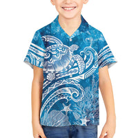 World Ocean Day Polynesian Pattern Family Matching Short Sleeve Bodycon Dress and Hawaiian Shirt Crystal Waves