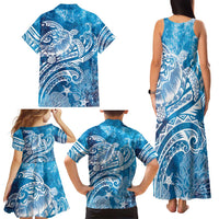 World Ocean Day Polynesian Pattern Family Matching Tank Maxi Dress and Hawaiian Shirt Crystal Waves