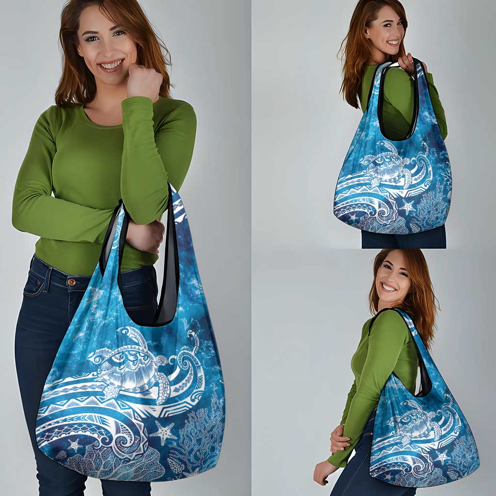 World Ocean Day Polynesian Pattern Grocery Bag Crystal Waves