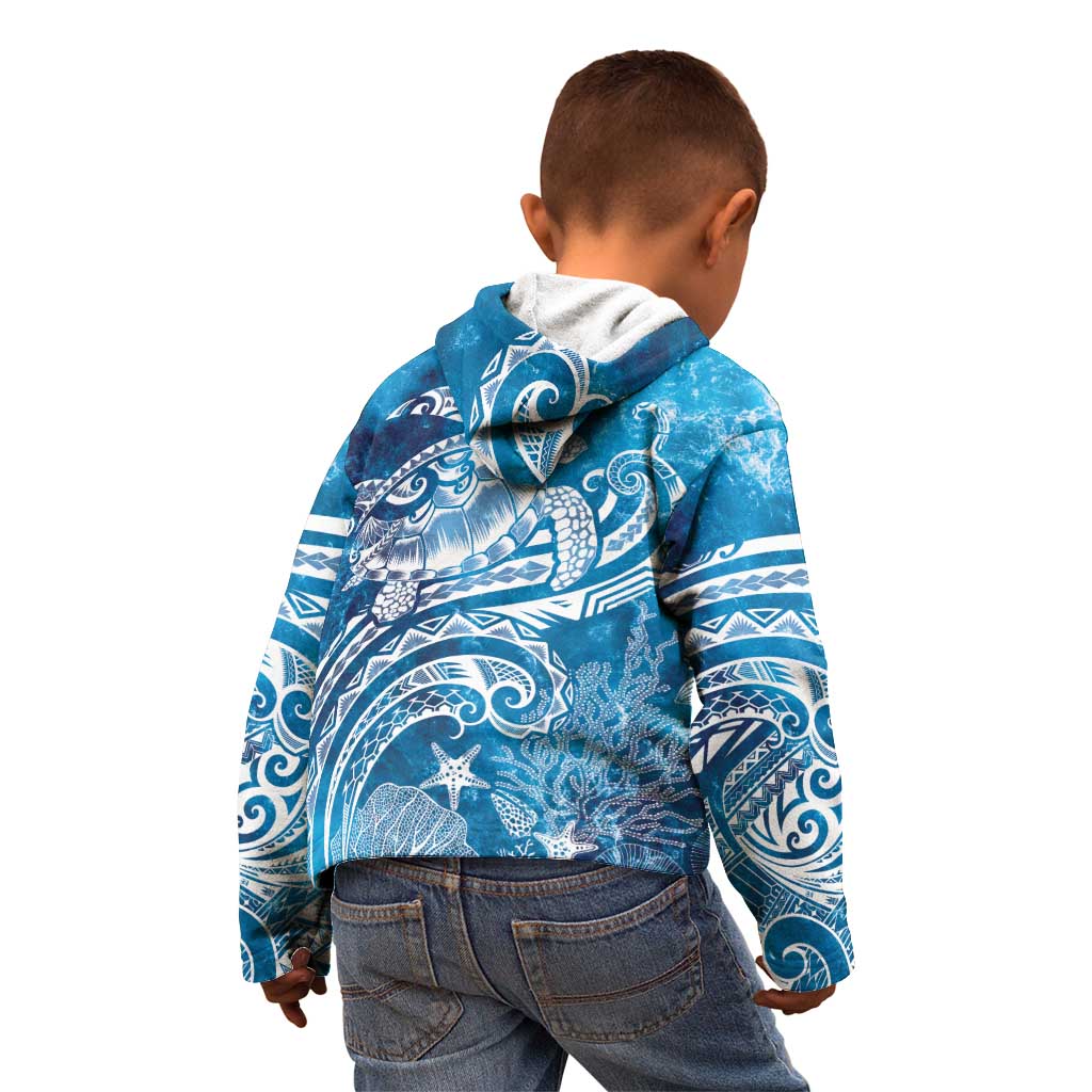 World Ocean Day Polynesian Pattern Kid Hoodie Crystal Waves