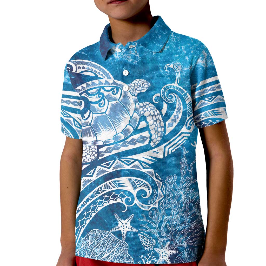 World Ocean Day Polynesian Pattern Kid Polo Shirt Crystal Waves