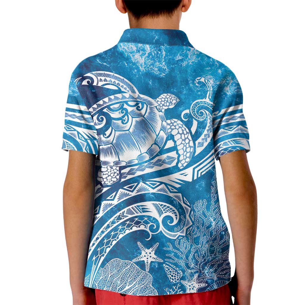 World Ocean Day Polynesian Pattern Kid Polo Shirt Crystal Waves