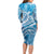 World Ocean Day Polynesian Pattern Long Sleeve Bodycon Dress Crystal Waves