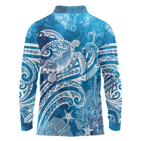 World Ocean Day Polynesian Pattern Long Sleeve Polo Shirt Crystal Waves LT7 - Polynesian Pride