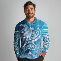 World Ocean Day Polynesian Pattern Long Sleeve Polo Shirt Crystal Waves LT7 - Polynesian Pride