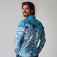 World Ocean Day Polynesian Pattern Long Sleeve Polo Shirt Crystal Waves LT7 - Polynesian Pride