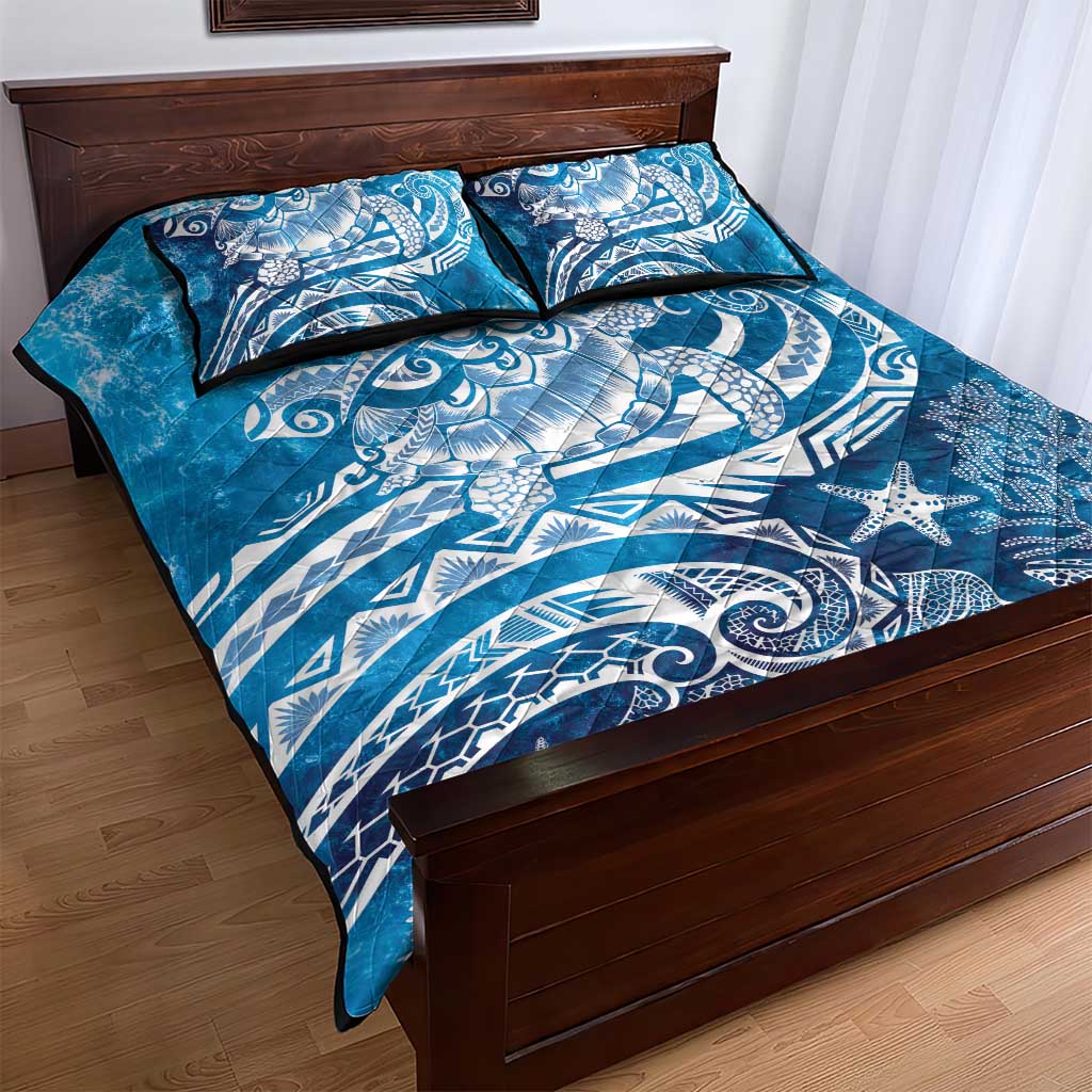 World Ocean Day Polynesian Pattern Quilt Bed Set Crystal Waves