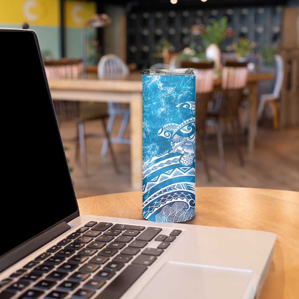 World Ocean Day Polynesian Pattern Skinny Tumbler Crystal Waves