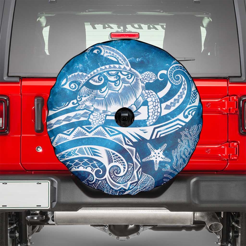 World Ocean Day Polynesian Pattern Spare Tire Cover Crystal Waves