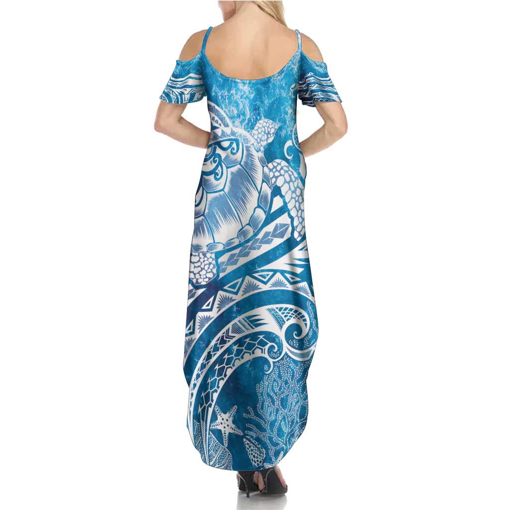 World Ocean Day Polynesian Pattern Summer Maxi Dress Crystal Waves