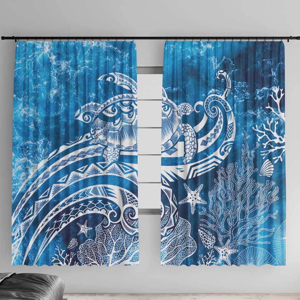 World Ocean Day Polynesian Pattern Window Curtain Crystal Waves