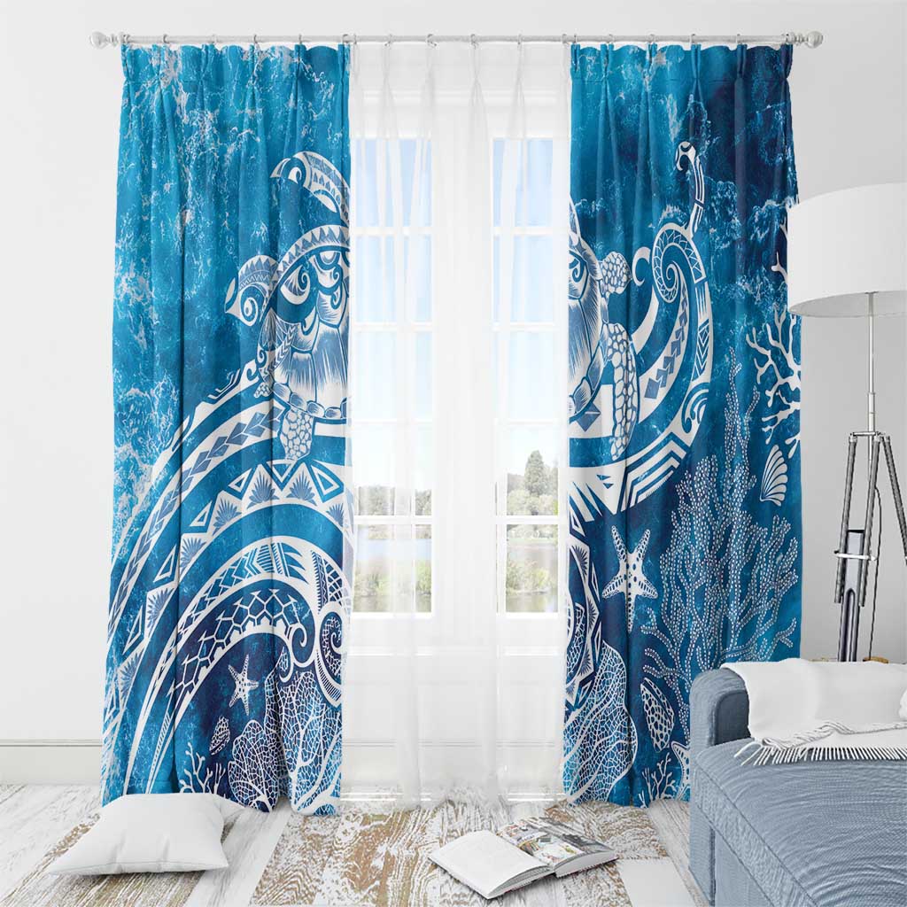 World Ocean Day Polynesian Pattern Window Curtain Crystal Waves