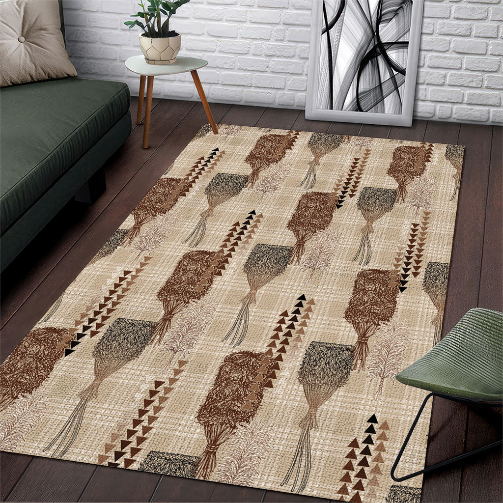 Aloha Hawaii Vintage Kahili Pa'a Lima Area Rug Palaka Print Cozy Beige LT7 Beige - Polynesian Pride
