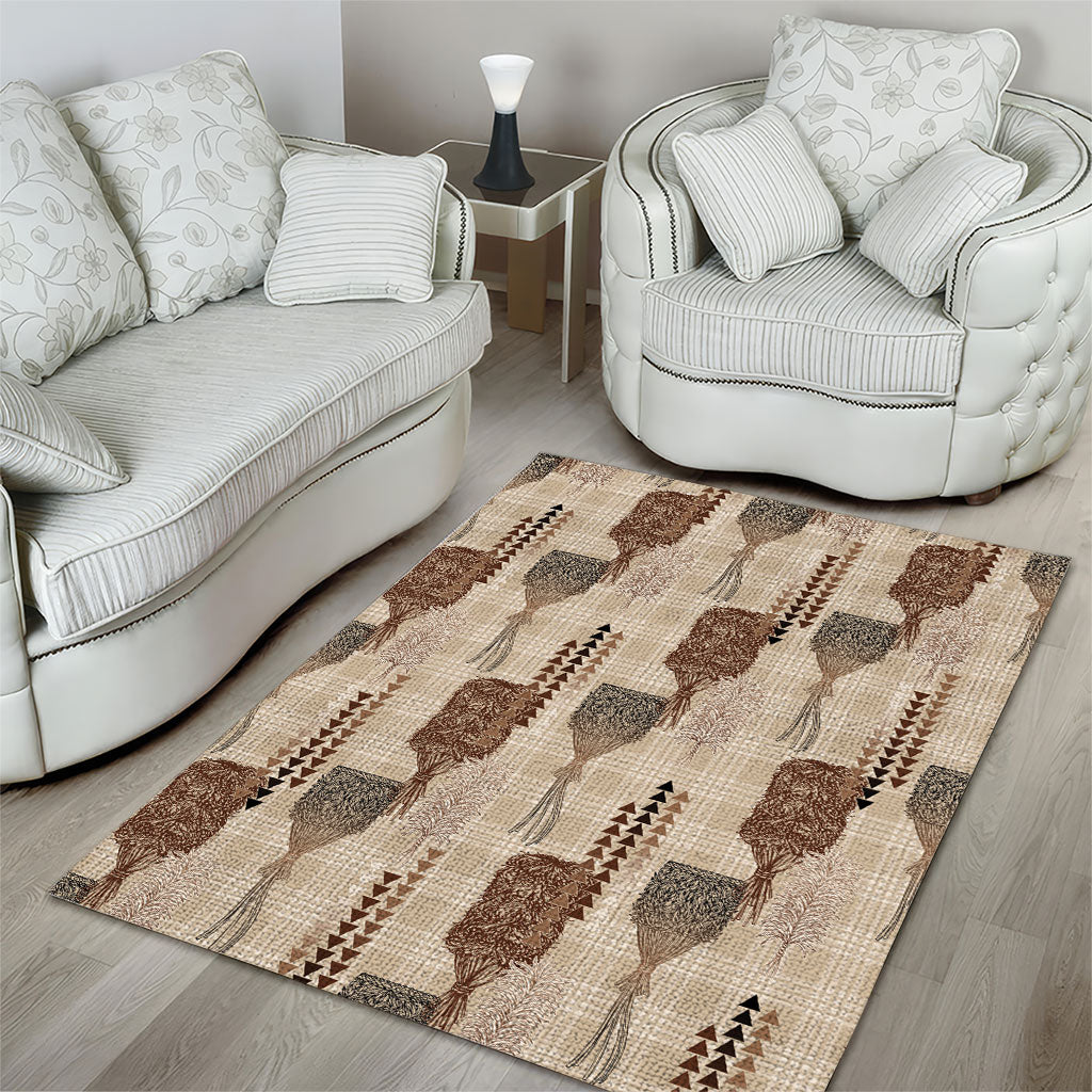 Aloha Hawaii Vintage Kahili Pa'a Lima Area Rug Palaka Print Cozy Beige