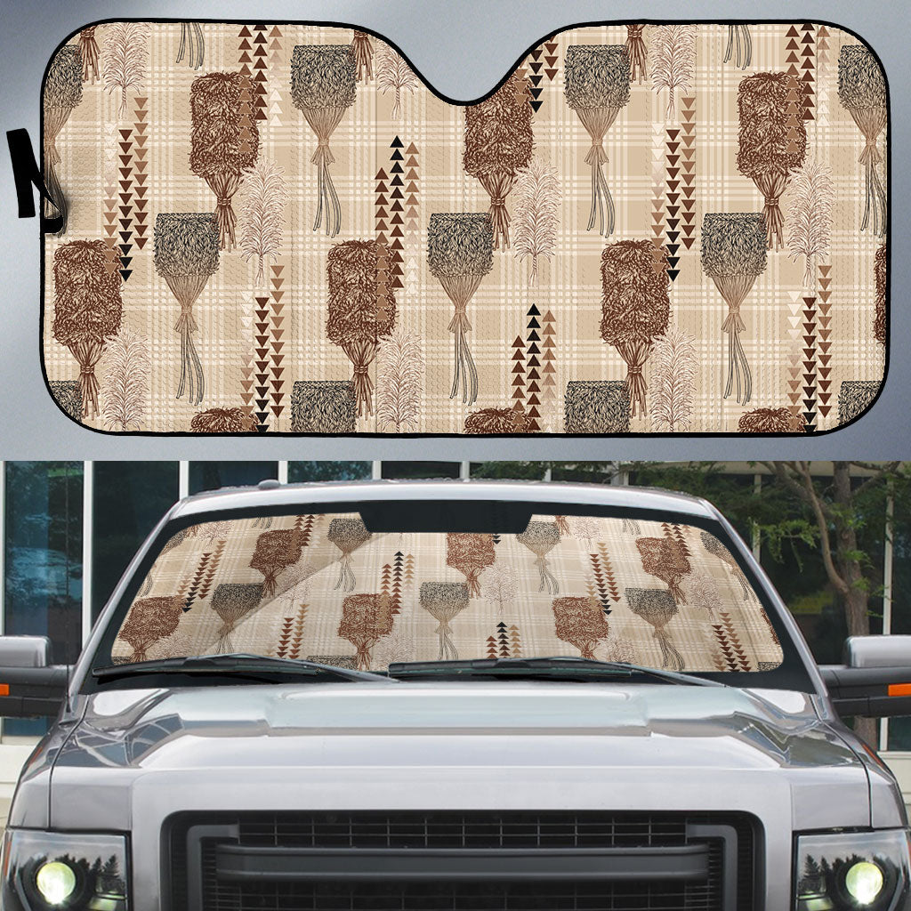 Aloha Hawaii Vintage Kahili Pa'a Lima Auto Sun Shade Palaka Print Cozy Beige