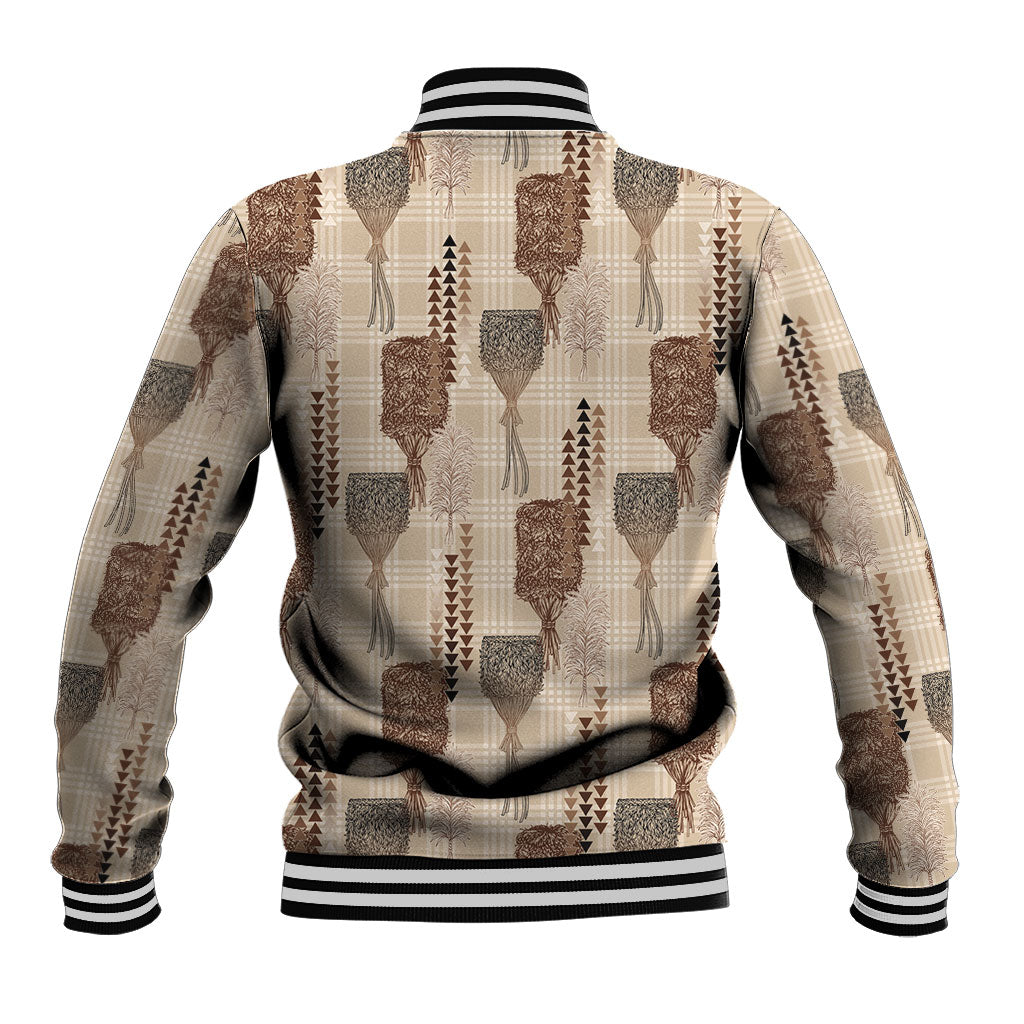 Aloha Hawaii Vintage Kahili Pa'a Lima Baseball Jacket Palaka Print Cozy Beige