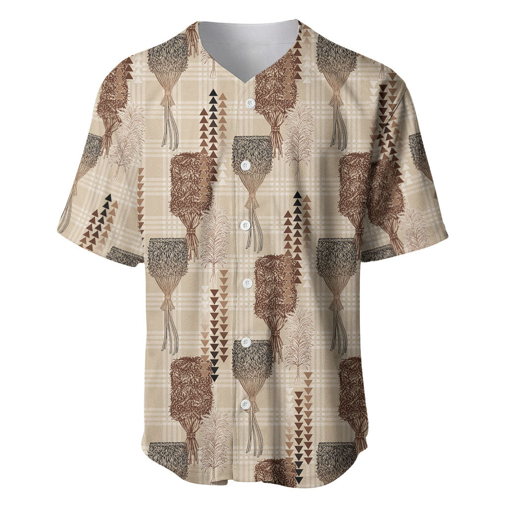 Aloha Hawaii Vintage Kahili Pa'a Lima Baseball Jersey Palaka Print Cozy Beige LT7 Beige - Polynesian Pride