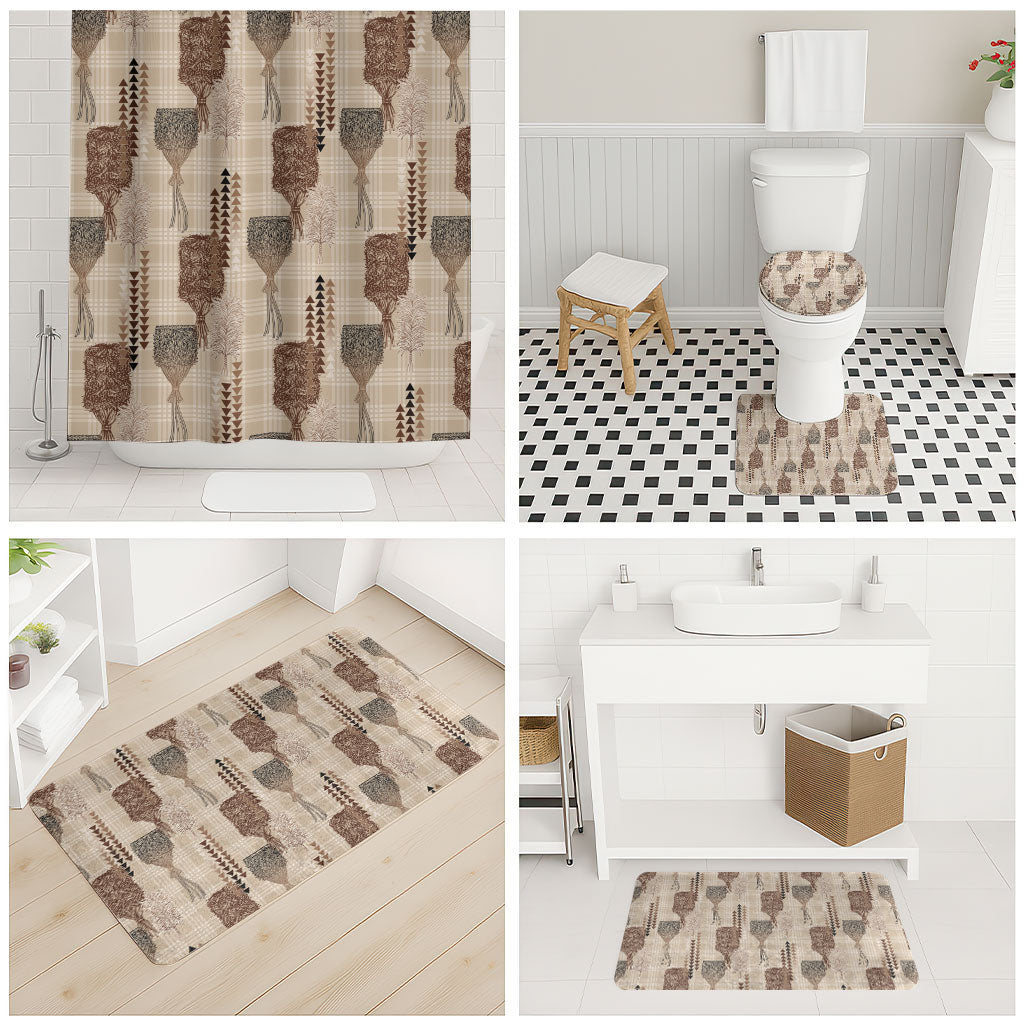 Aloha Hawaii Vintage Kahili Pa'a Lima Bathroom Set Palaka Print Cozy Beige