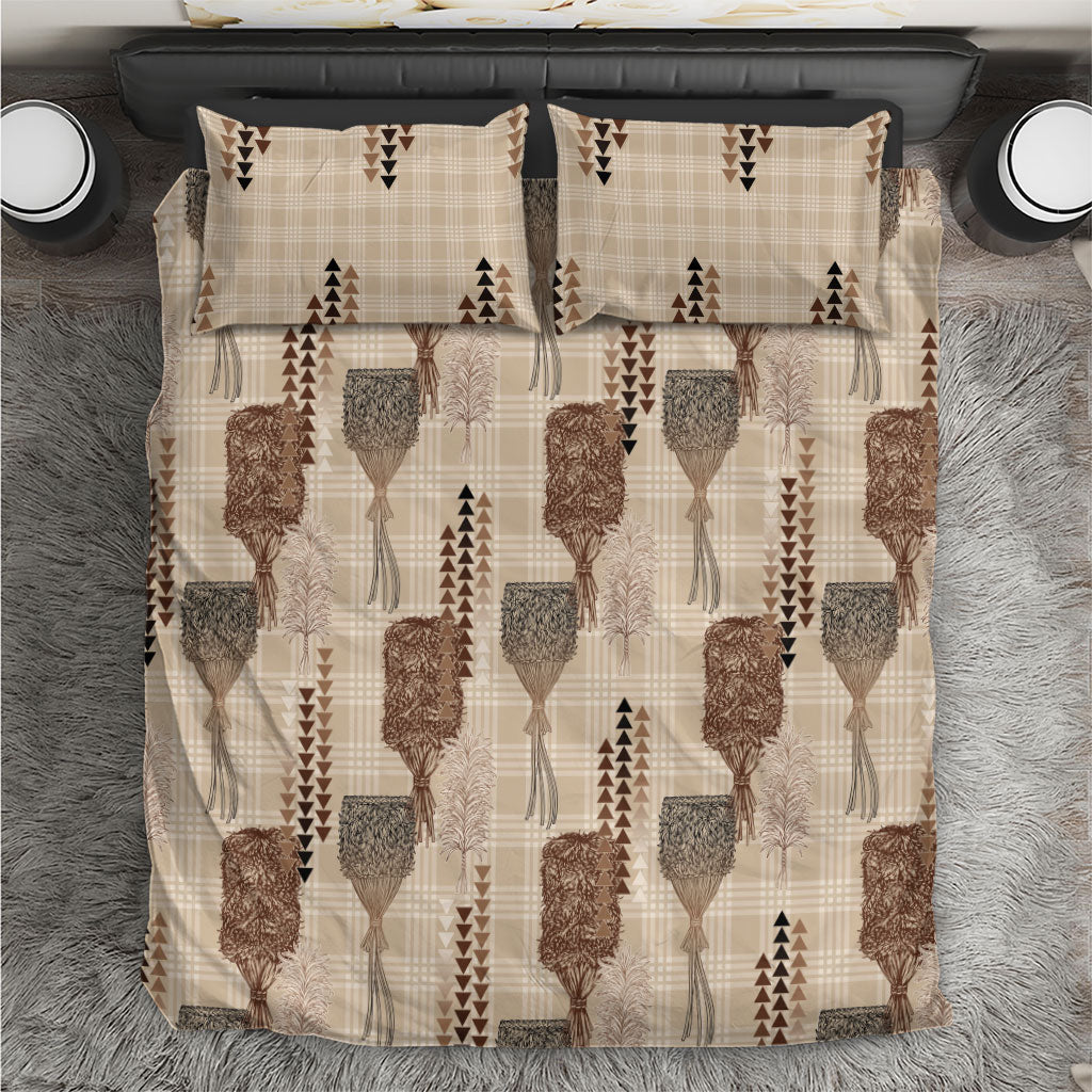 Aloha Hawaii Vintage Kahili Pa'a Lima Bedding Set Palaka Print Cozy Beige