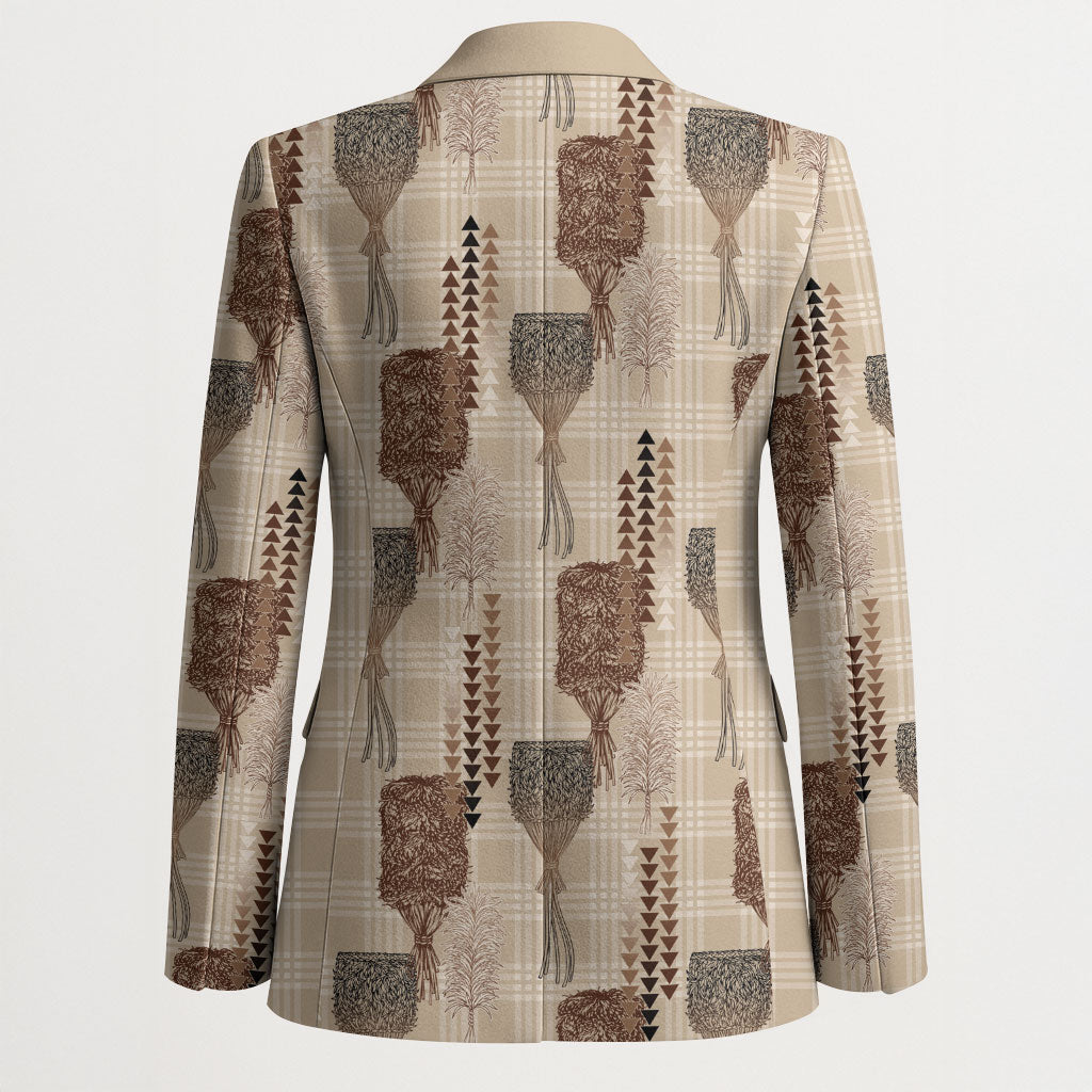 Aloha Hawaii Vintage Kahili Pa'a Lima Blazer Palaka Print Cozy Beige