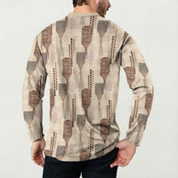 Aloha Hawaii Vintage Kahili Pa'a Lima Button Sweatshirt Palaka Print Cozy Beige