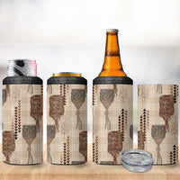 Aloha Hawaii Vintage Kahili Pa'a Lima 4 in 1 Can Cooler Tumbler Palaka Print Cozy Beige