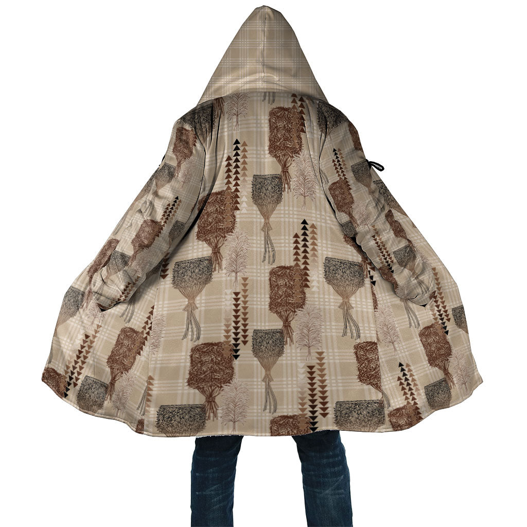 Aloha Hawaii Vintage Kahili Pa'a Lima Cloak Palaka Print Cozy Beige