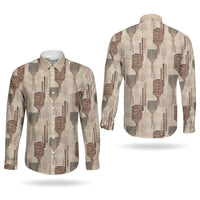 Aloha Hawaii Vintage Kahili Pa'a Lima Couples Matching Mermaid Dress and Long Sleeve Button Shirt Palaka Print Cozy Beige