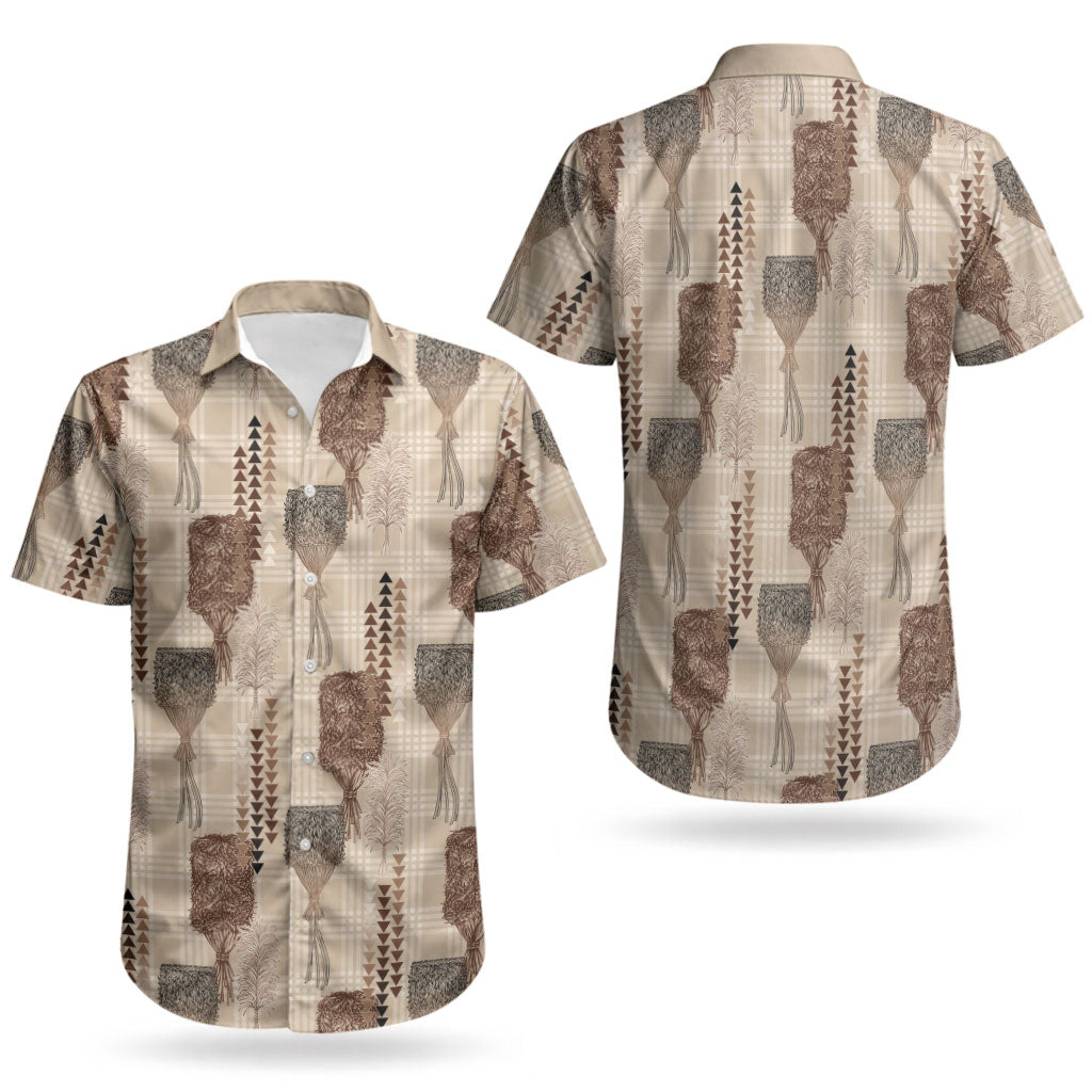 Aloha Hawaii Vintage Kahili Pa'a Lima Couples Matching Puletasi and Hawaiian Shirt Palaka Print Cozy Beige