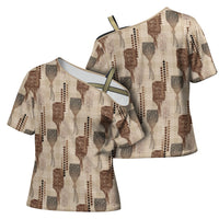 Aloha Hawaii Vintage Kahili Pa'a Lima Cross Shoulder Shirt Palaka Print Cozy Beige