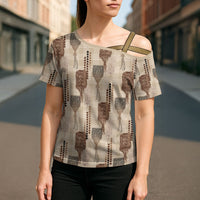 Aloha Hawaii Vintage Kahili Pa'a Lima Cross Shoulder Shirt Palaka Print Cozy Beige