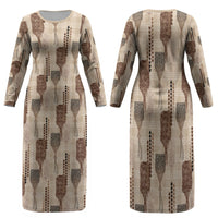 Aloha Hawaii Vintage Kahili Pa'a Lima Family Matching Long Sleeve Bodycon Dress and Hawaiian Shirt Palaka Print Cozy Beige