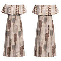 Aloha Hawaii Vintage Kahili Pa'a Lima Family Matching Off Shoulder Maxi Dress and Hawaiian Shirt Palaka Print Cozy Beige