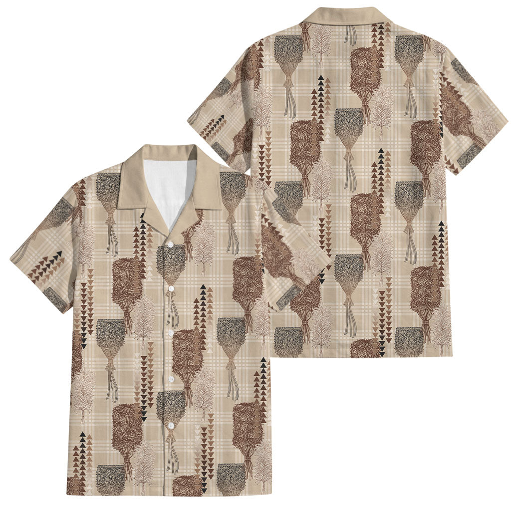 Aloha Hawaii Vintage Kahili Pa'a Lima Family Matching Off Shoulder Maxi Dress and Hawaiian Shirt Palaka Print Cozy Beige