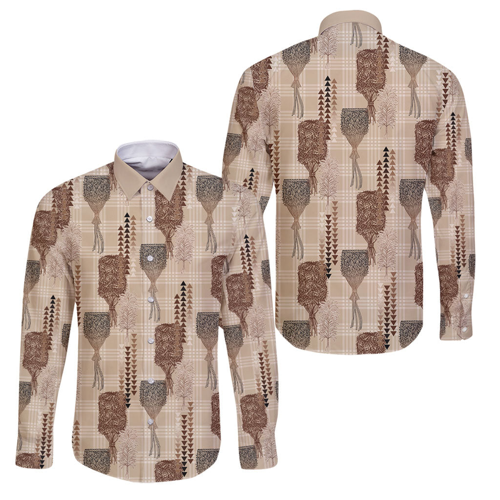Aloha Hawaii Vintage Kahili Pa'a Lima Family Matching Short Sleeve Bodycon Dress and Hawaiian Shirt Palaka Print Cozy Beige