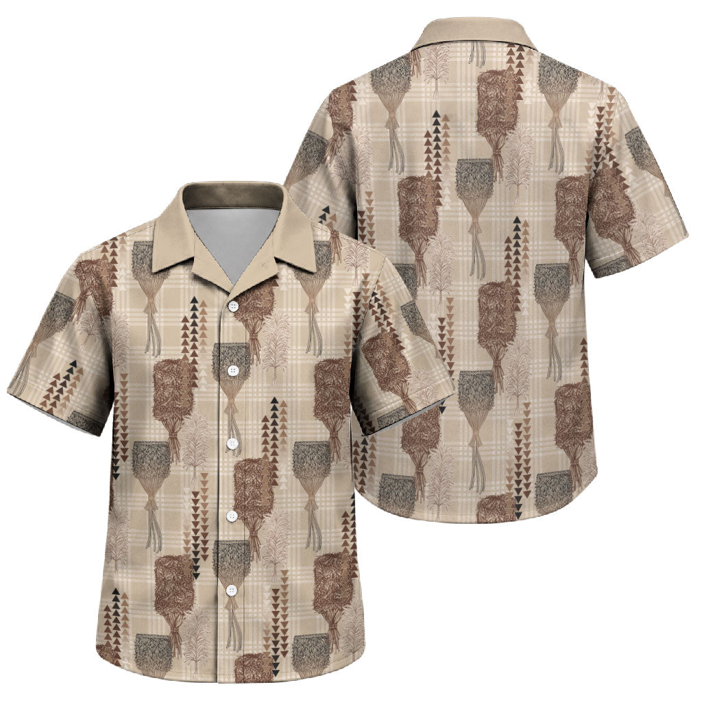Aloha Hawaii Vintage Kahili Pa'a Lima Family Matching Short Sleeve Bodycon Dress and Hawaiian Shirt Palaka Print Cozy Beige