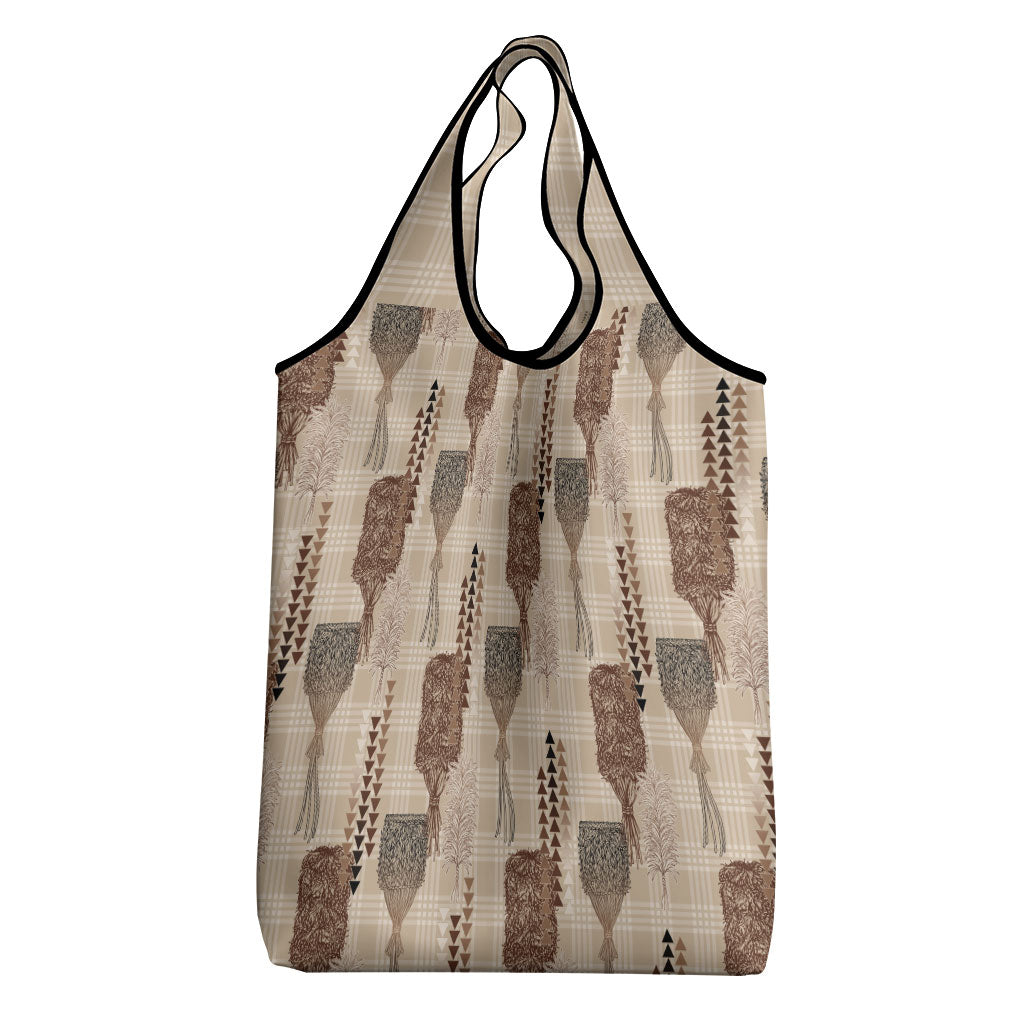 Aloha Hawaii Vintage Kahili Pa'a Lima Grocery Bag Palaka Print Cozy Beige
