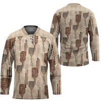 Aloha Hawaii Vintage Kahili Pa'a Lima Hockey Jersey Palaka Print Cozy Beige