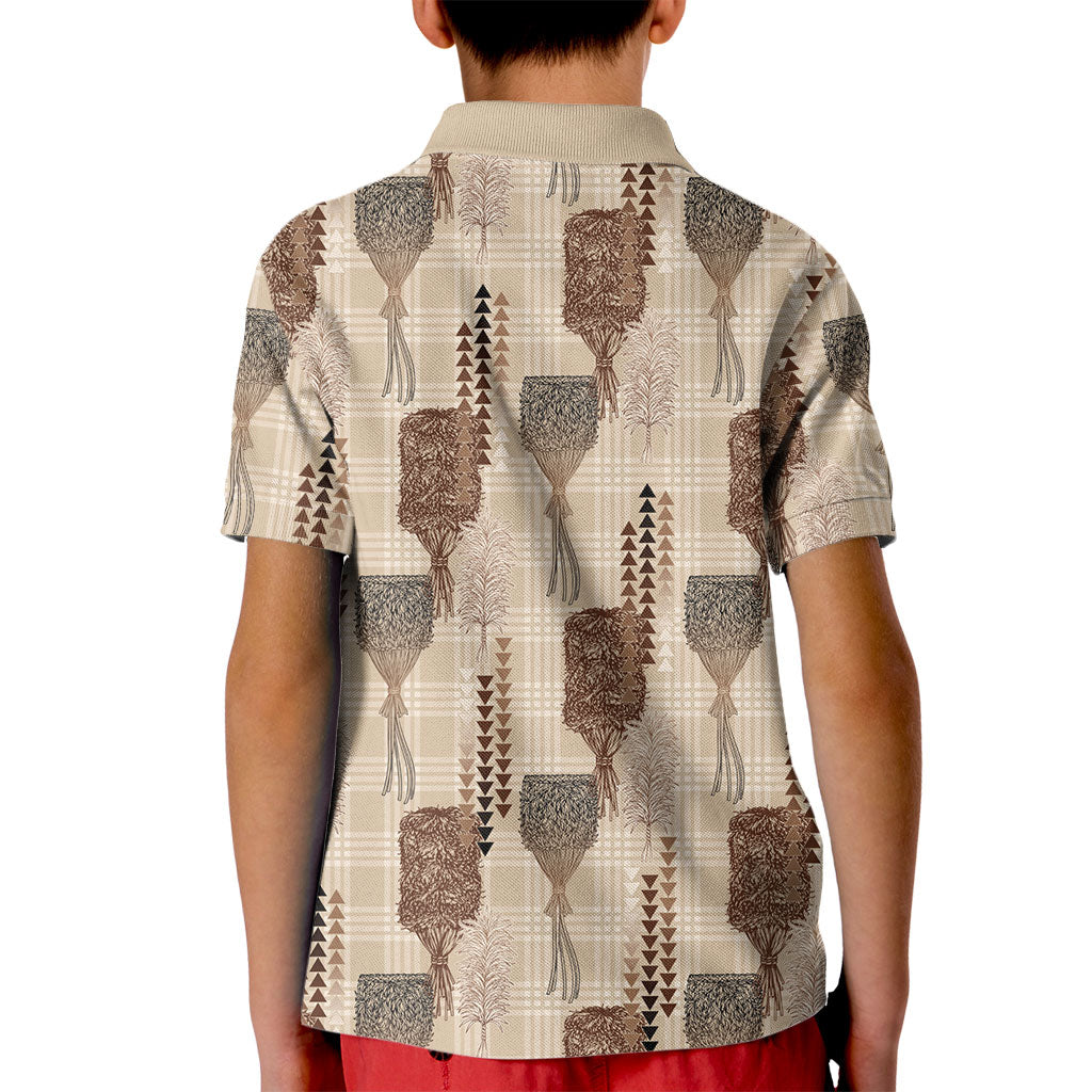 Aloha Hawaii Vintage Kahili Pa'a Lima Kid Polo Shirt Palaka Print Cozy Beige