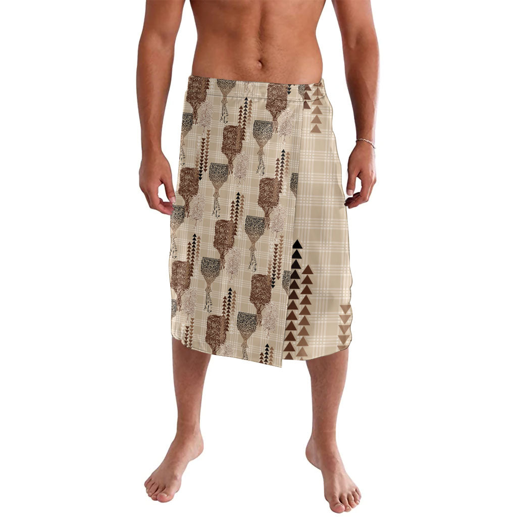 Aloha Hawaii Vintage Kahili Pa'a Lima Lavalava Palaka Print Cozy Beige
