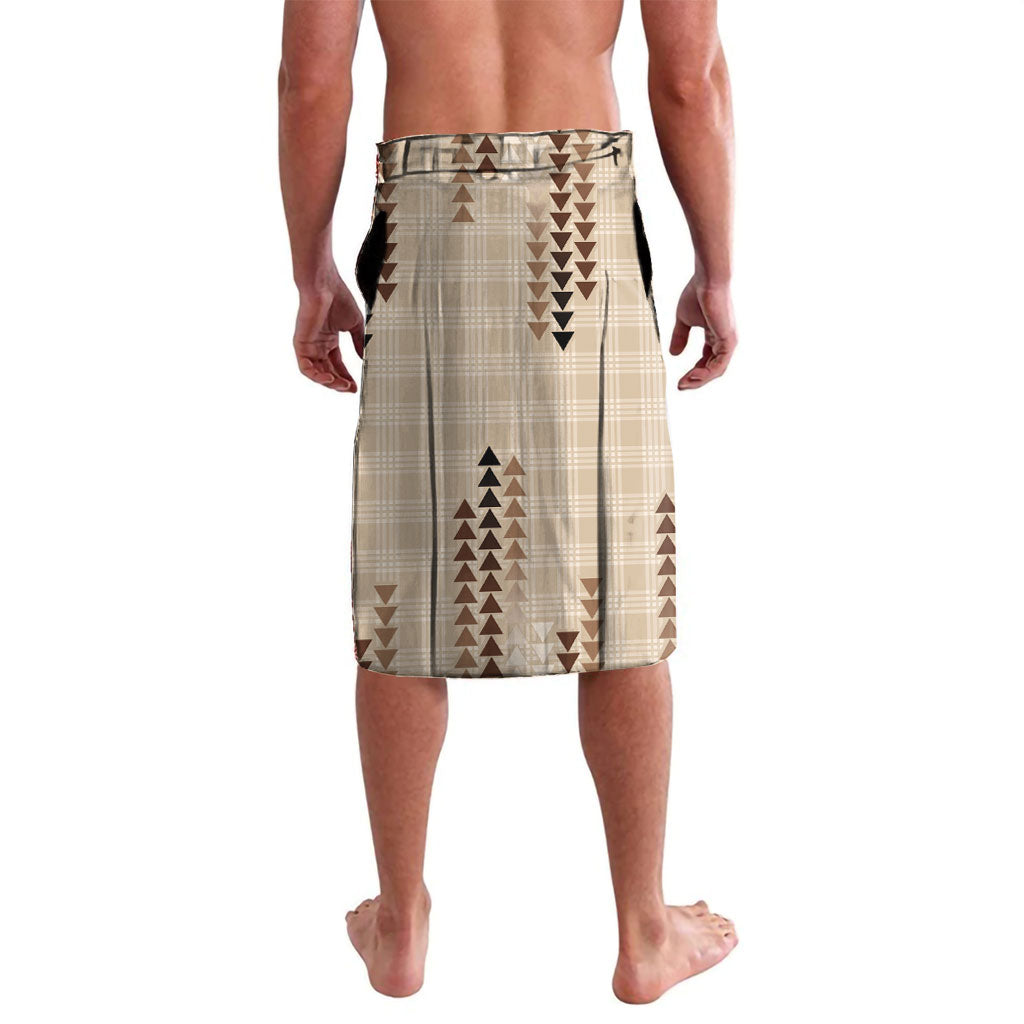 Aloha Hawaii Vintage Kahili Pa'a Lima Lavalava Palaka Print Cozy Beige