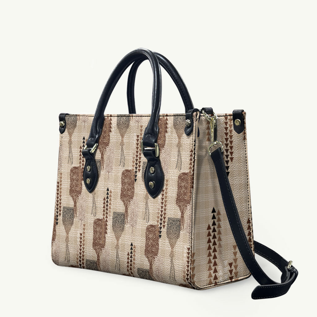Aloha Hawaii Vintage Kahili Pa'a Lima Leather Bag Palaka Print Cozy Beige