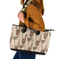 Aloha Hawaii Vintage Kahili Pa'a Lima Leather Tote Bag Palaka Print Cozy Beige