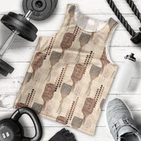 Aloha Hawaii Vintage Kahili Pa'a Lima Men Tank Top Palaka Print Cozy Beige